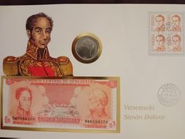 Banknotenbrief mit Münze  - Venezuela