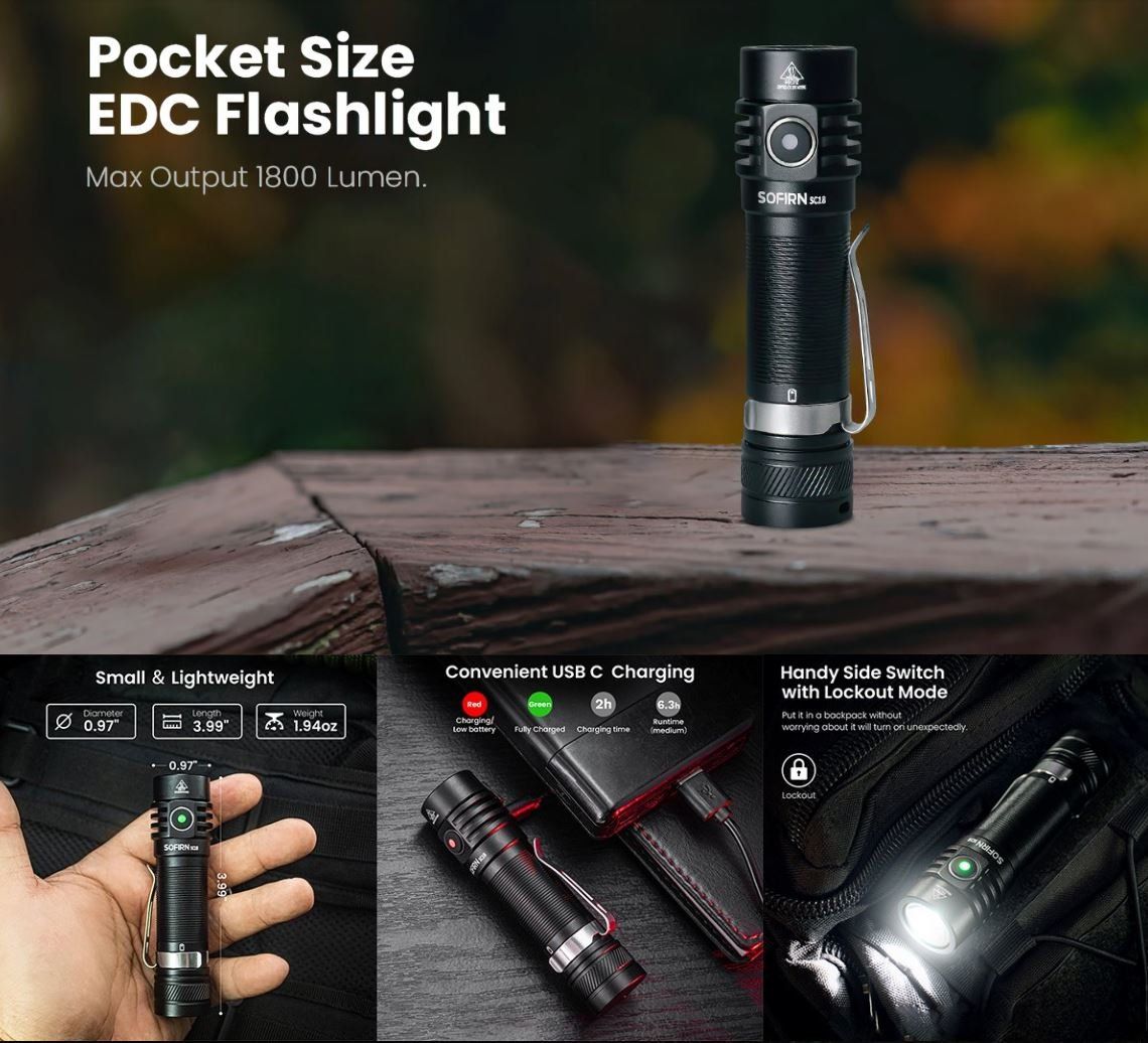 Lampade: Sofirn SC18, EDC LED mit 18650-er Akku und USB – Nuovo e nell'imballaggio originale da Arbon venduto da Helmuth