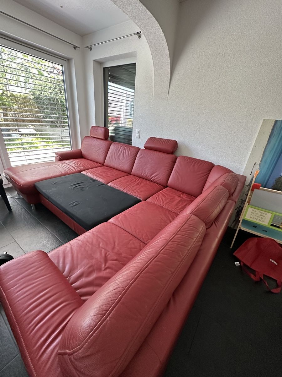 Divani: Red Leather Corner Sofa - Excellent Condition  – Usato da Oensingen venduto da E-Sell 6
