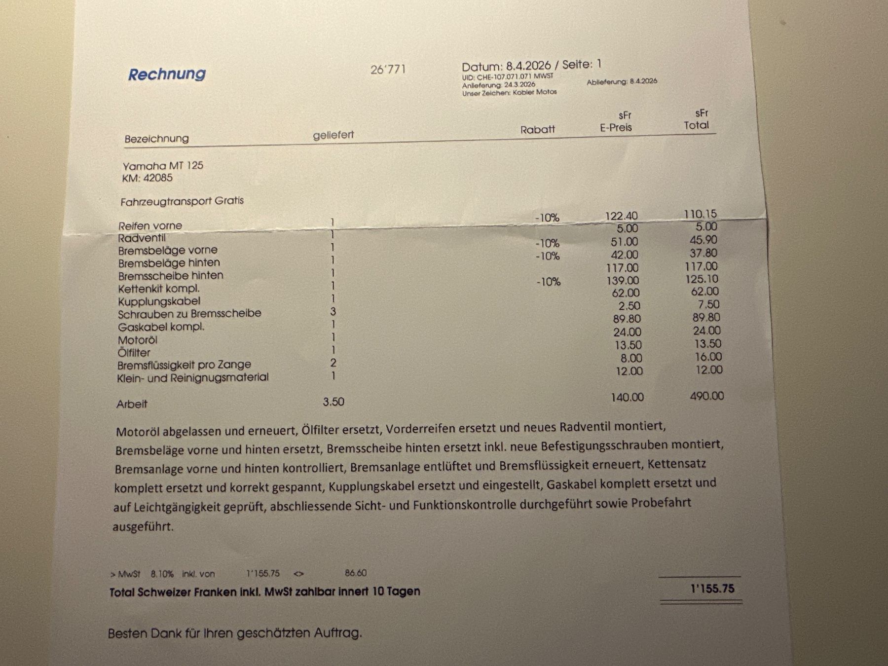 Yamaha Strada: Yamaha MT-125 Auktion  ab 10.- CHF – Usato da Dachsen venduto da Patrick-ZH 6