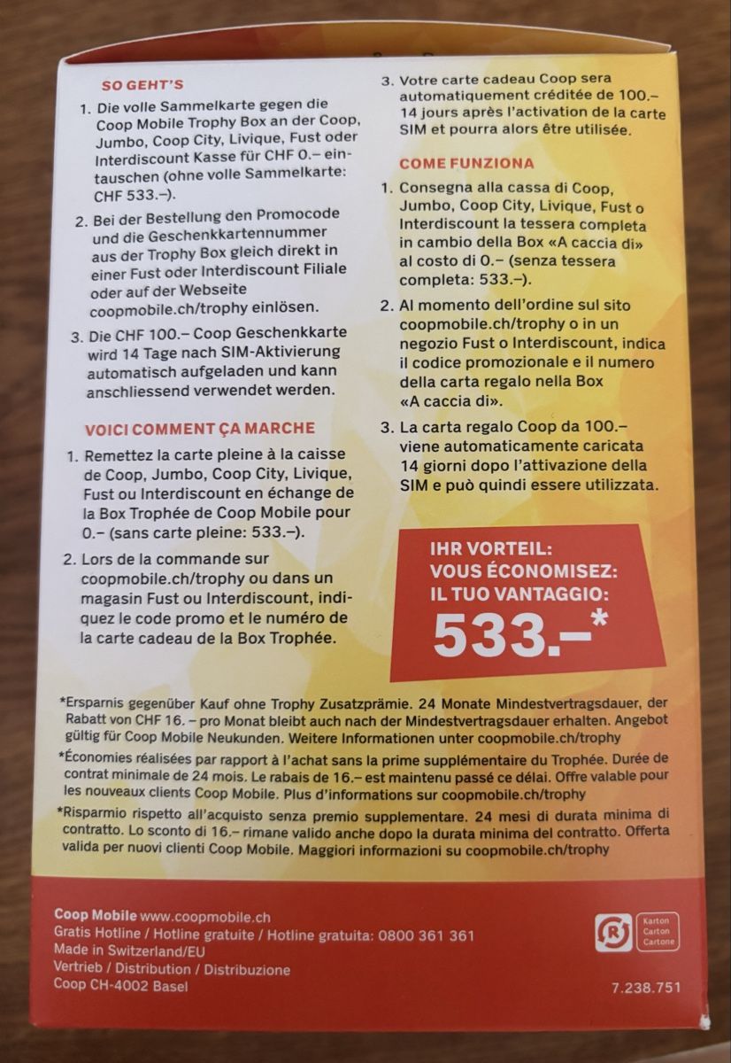 Buoni: Abo Coop Mobile Basic -53% + carte cadeau 100.- Coop – Nuovo e nell'imballaggio originale da Cudrefin venduto da sdz_trl6 1