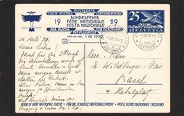 FDC Bundesfeierkarte 1929,Nr. 49 l , Flug  Zürich - Basel