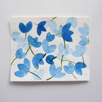 Aquarell Bild Original -  Blumen und Blüten blau - 19 x 24cm
