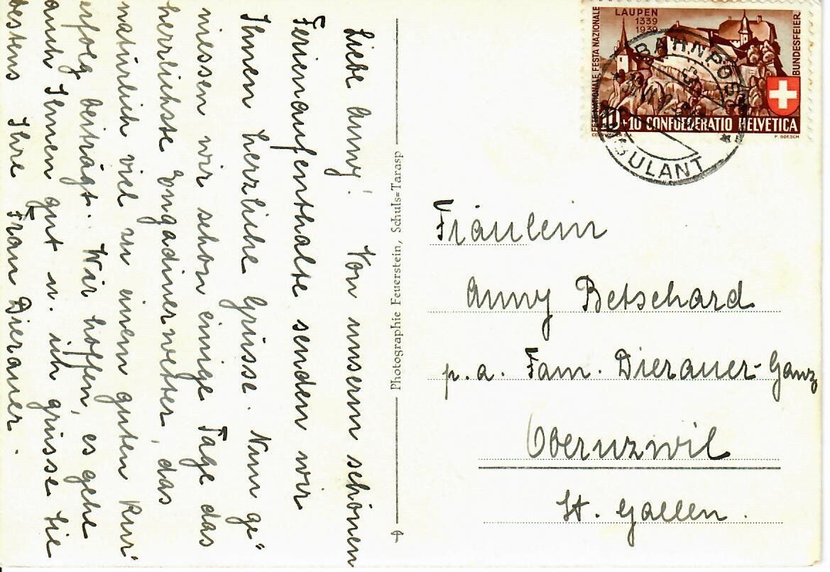 Cartoline postali: Piz Pisoc von Sent aus  1939 – Usato da Hochdorf venduto da Ziegel-16 1
