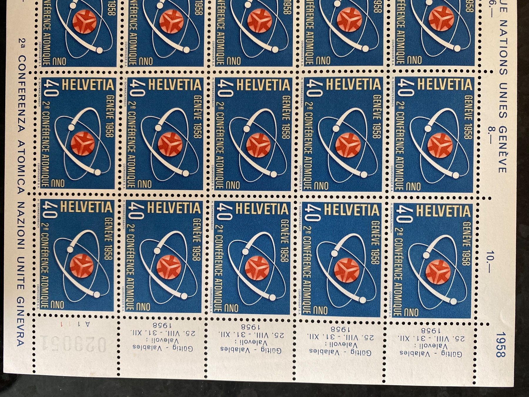 Alle Briefmarken: 1958 Bogen Nr. 338 postfrisch Frankaturware Atomkonferenz ** – Neu (gemäss Beschreibung) aus Wil SG von Chefsugus 2