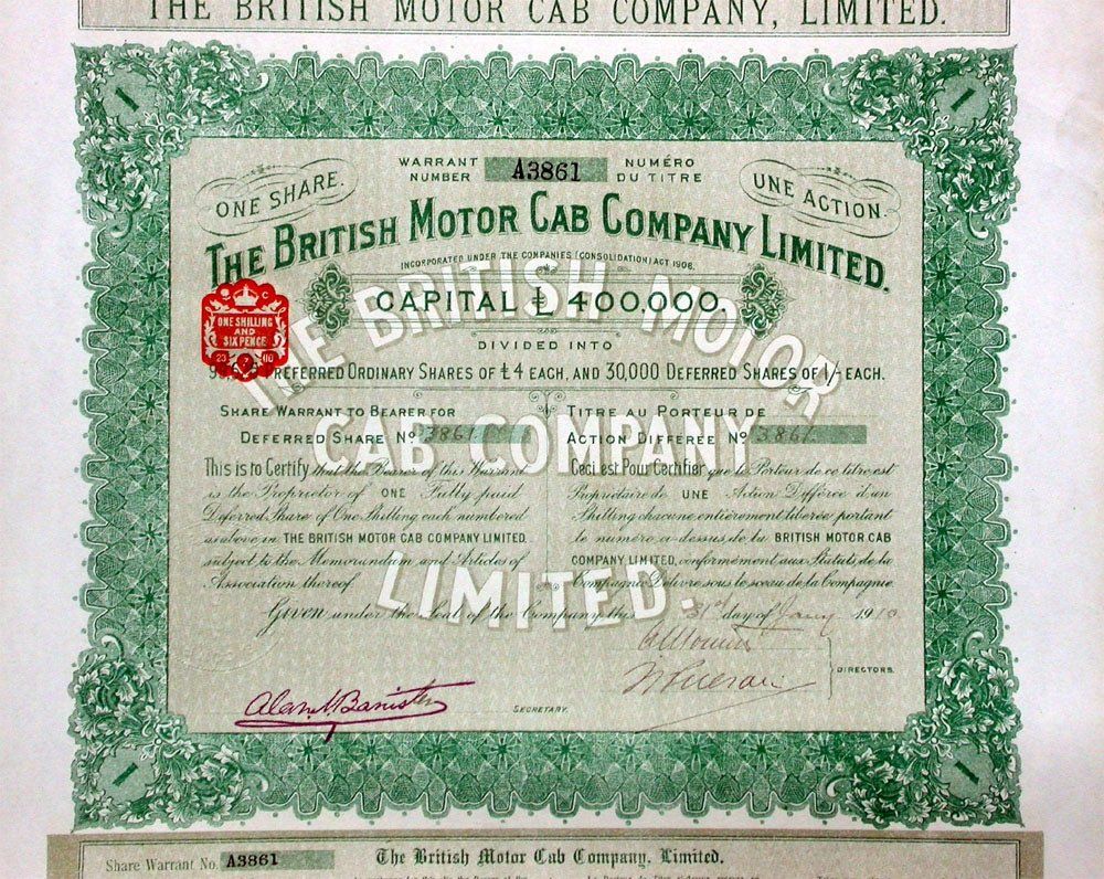 Documenti: British Motor Cab. Co. Ltd. - 1914 – Usato da Solothurn venduto da Sgasche