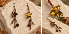 Boucles d'oreilles pendantes feuilles cristal ambre