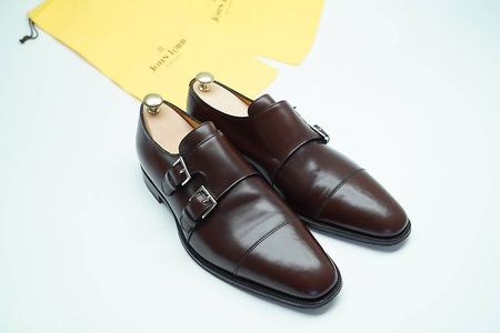 John LOBB Double Monk Gr. 10 E Braun Lederschuhe