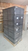 24 RAKO Stapelboxen schwarz – Lagerboxen auf Palette