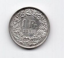 (1068) Schweiz, 1 Franken, 1875, Super, stgl