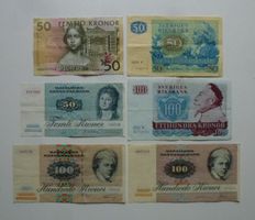 Lot ++ 6 alte Banknoten aus Skandinavien