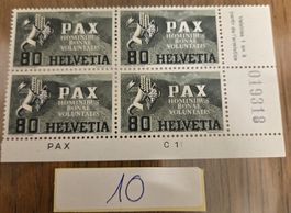 Briefmarken Schweiz 80 Rappen PAX 4er Block postfrisch..1945