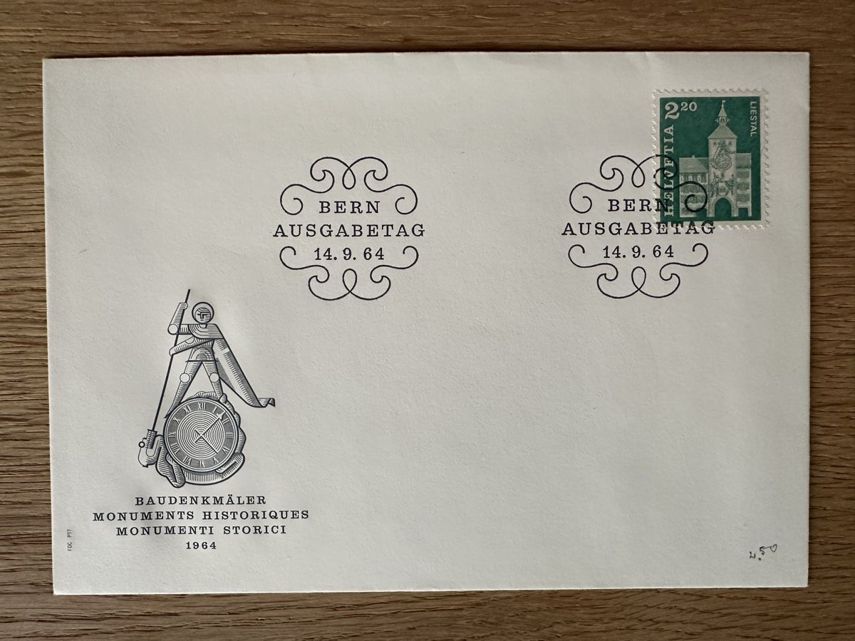 Tutti i francobolli: Schweiz - 1964 FDC Nr. 425 2.20 Liestal – Usato da Schmitten / FR venduto da Samsara169