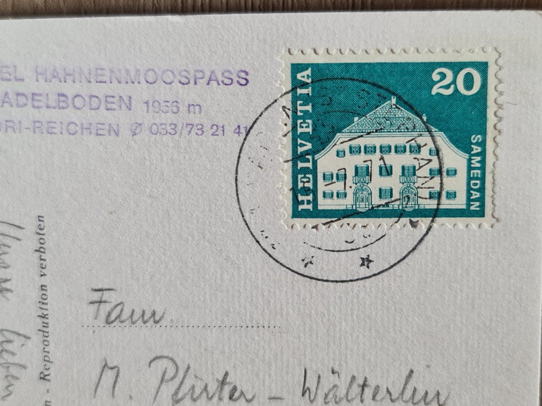Cartoline postali: Ansichtskarte Hahnenmoospass Adelboden 1971 – Usato da Dintikon venduto da Vexi 1
