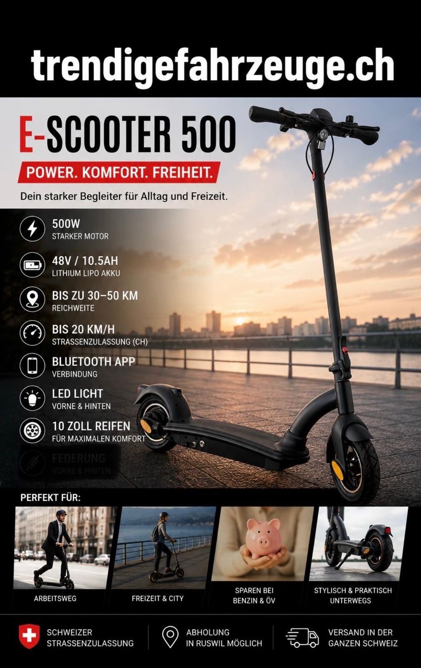 Kickboard: cooler starker E- Scooter 48v / 500W max. 800W , E- Trotti – Nuovo e nell'imballaggio originale da Ruswil venduto da Trendigefahrzeuge