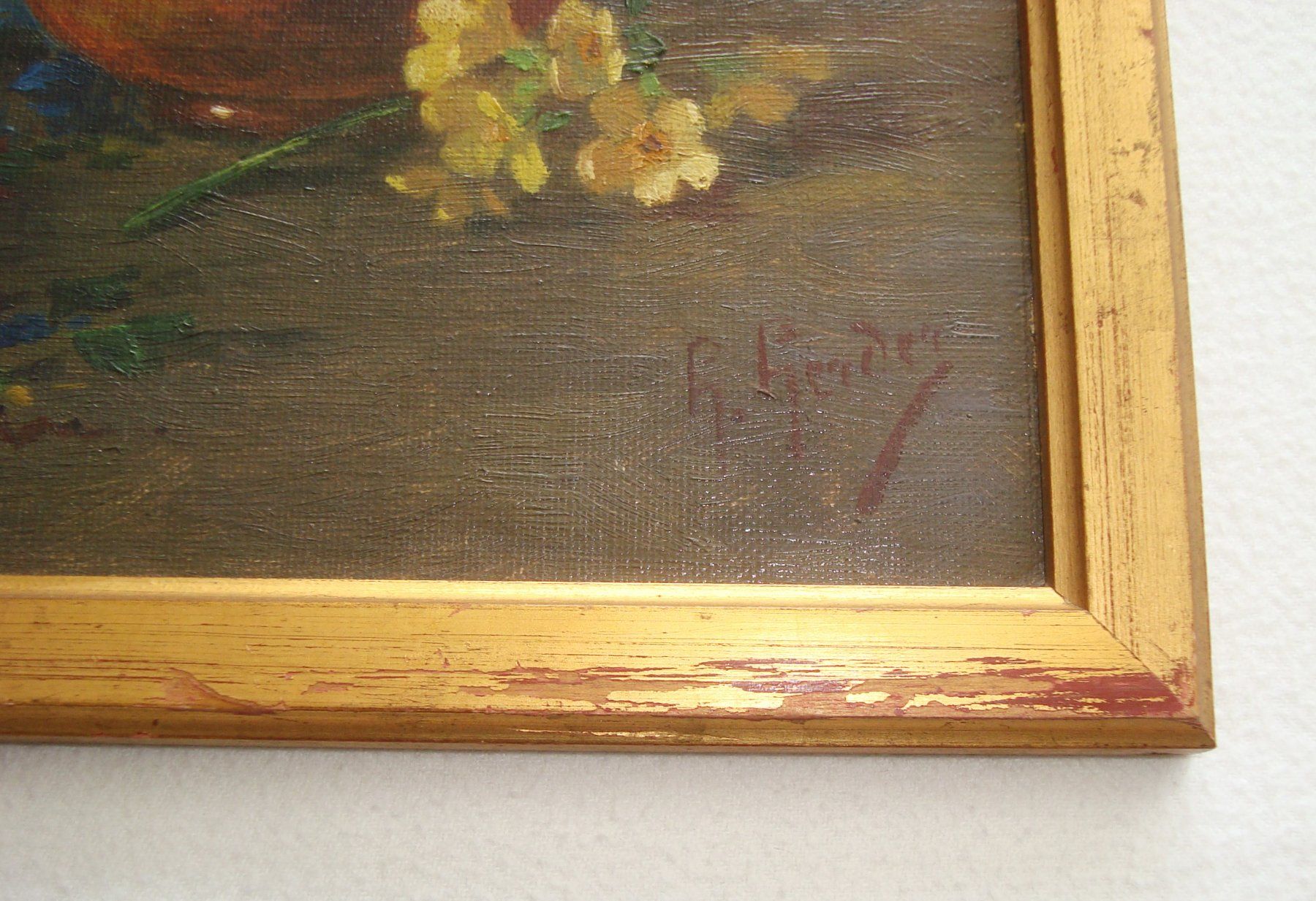 Tableaux: antikes Ölgemälde Blumen Strauss in Vase , signiert – D'occasion à Oberdorf NW par Lufao 1