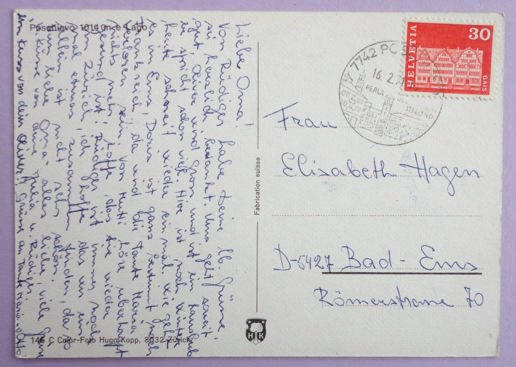 Cartoline postali: Poschiavo 1014 m e Lago – Usato da Fétigny venduto da Billy2miny 1