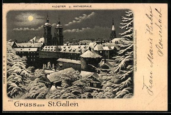 Cartoline postali: Winter-Lithographie St. Gallen, Kloster  – Usato da Berlin venduto da bartko-reher
