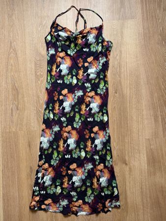 Robe d’été violet imprimé floral orange/vert Beldona, t.S/M
