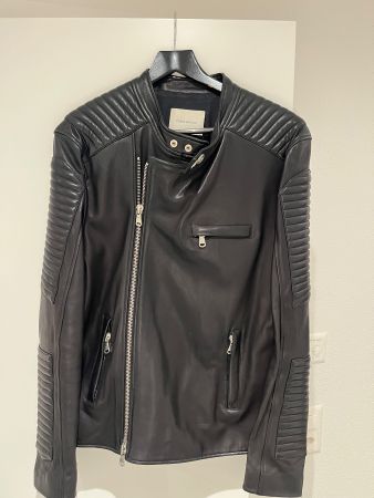 Pierre Balmain Leather Jacket Black Like New - size 48