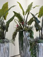Design Bodenvase H64cm Pflanzkübel silber mit Rillenstruktur