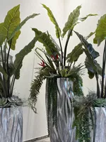 Design Bodenvase H90cm Pflanzkübel silber mit Rillenstruktur