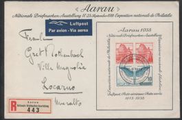 NABA Aarau 1938 Block 4 / W11 auf Sonderbrief mit S-Stempel