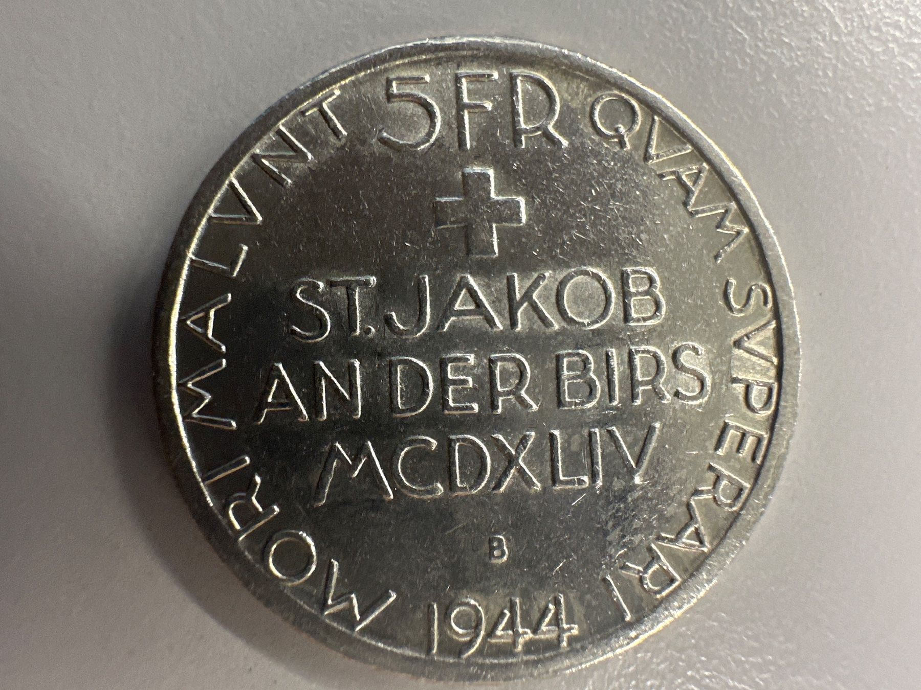 Toutes les monnaies: 5 Fr. Silber Schweiz St. Jakob 1944 – D'occasion à Herisau par herau 1