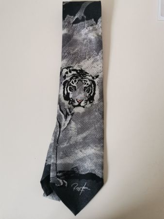 Krawatte mit Tiger Motiv, Grau/Schwarz - selten getragen!