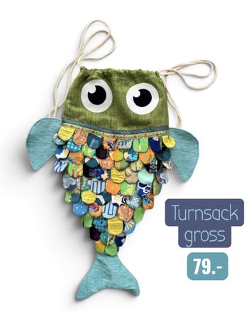 Handgenähter Turnsack in Fischform