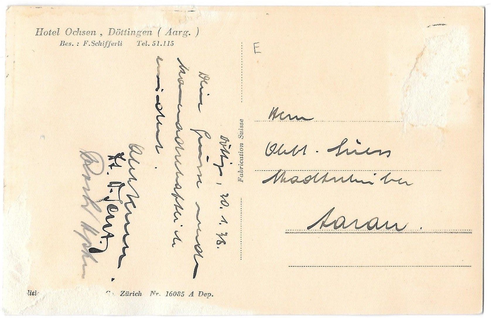Cartoline postali: Döttingen Hotel Ochsen – Usato da Olten venduto da clotaldi 1