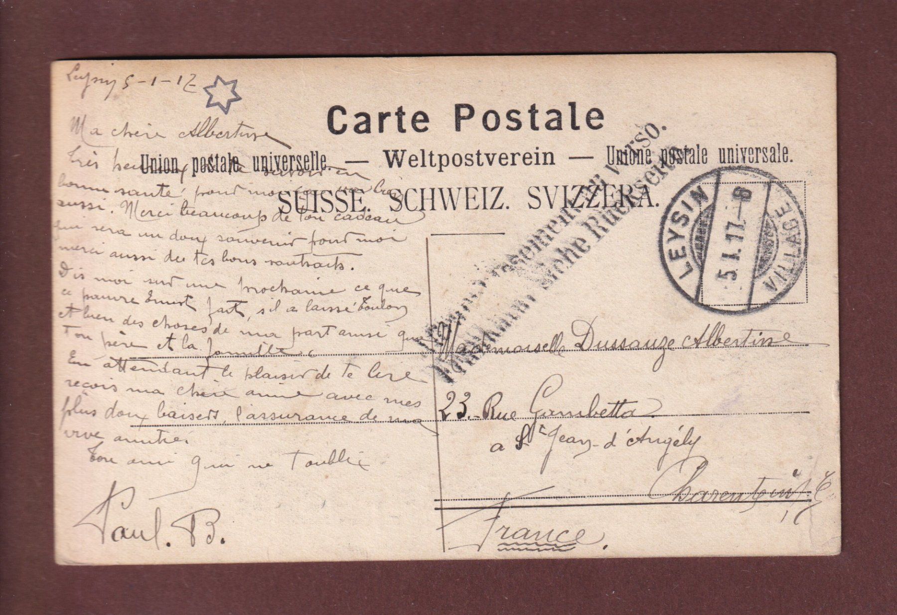 Cartoline postali: Port de NYON - 1917 – Usato da Pully venduto da nicecards 1