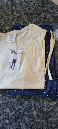 Frühlings Pyjama UP2 Fashion beige/navy Grösse S 36/38