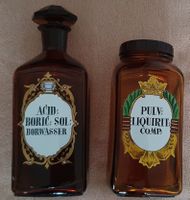 2 alte Apothekerglas Flasche - Emailliert