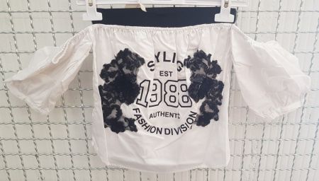 Neues Designer Off-Shoulder Top mit Spitze, Gr. 158