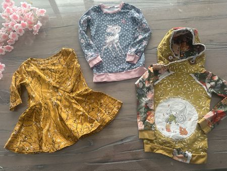 Selfmade Set 1 Kleid und 2 Long-Pullover Grösse 92/98🌼💛