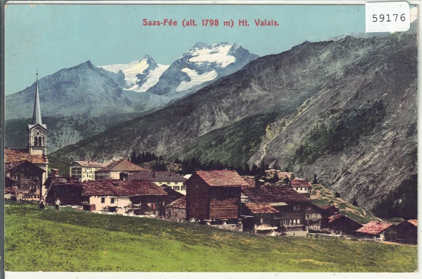 Cartoline postali: Saas-Fee - Dorfansicht - Litho – Usato da Ettingen venduto da Kartenplanet