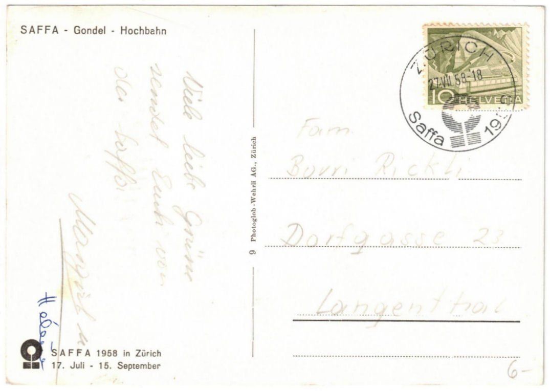 Cartoline postali: Zürich - Gondelbahn SAFFA – Usato da Binningen venduto da Mountainrider 1