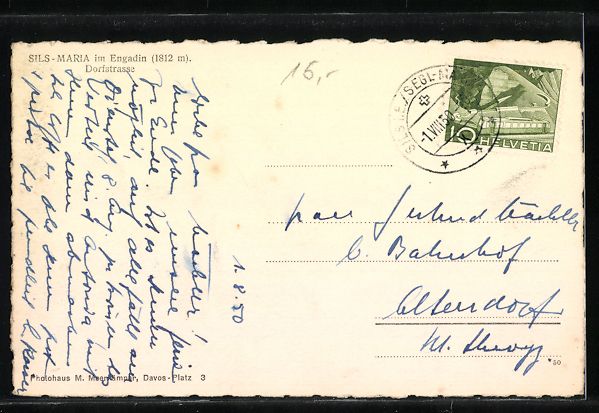 Cartoline postali: Sils-Maria im Engadin, Blick in die Dorf – Usato da Berlin venduto da bartko-reher 1