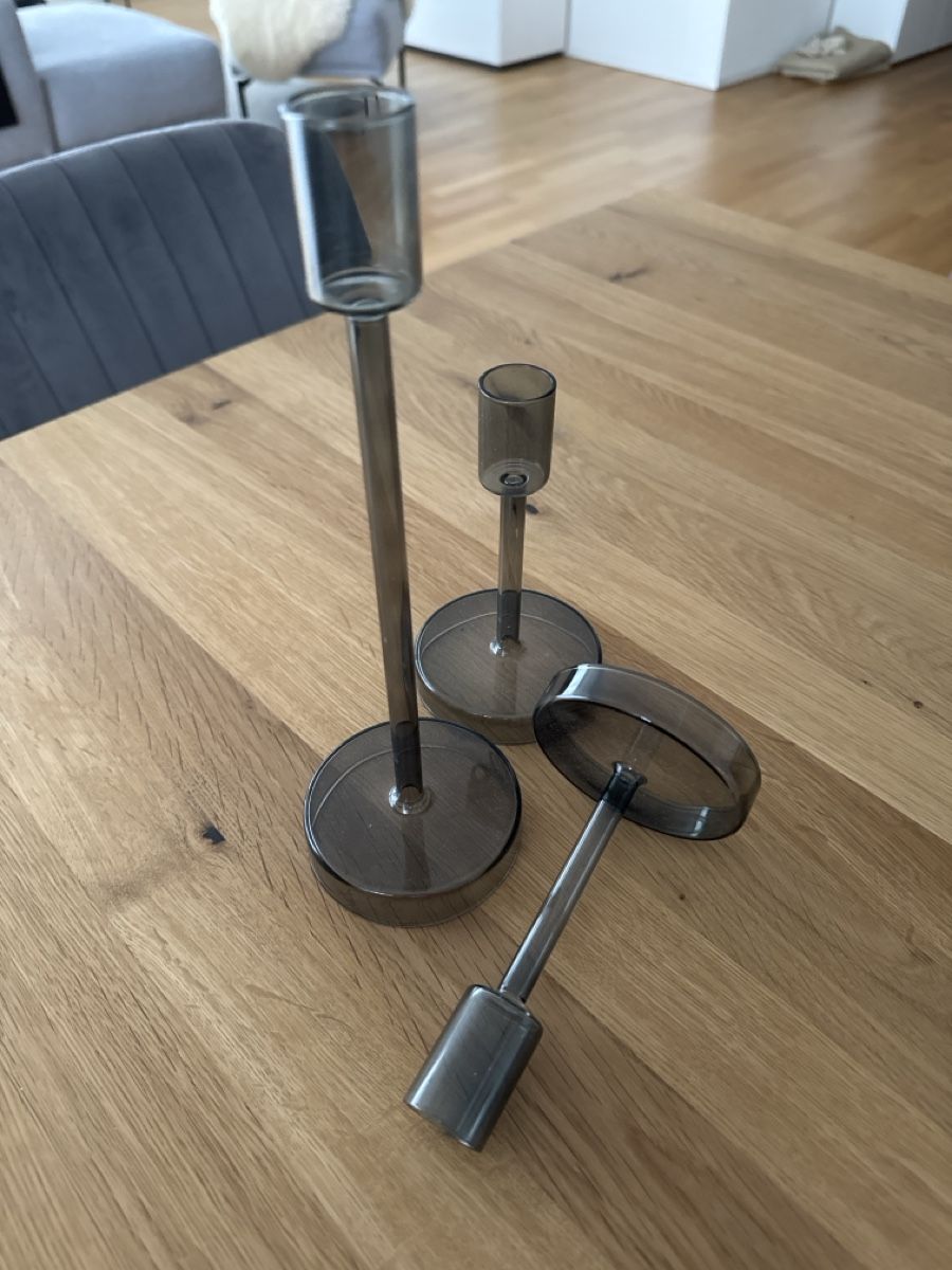 Portacandele: 3er Set moderne Kerzenständer, Rauchglas – Usato da Lufingen venduto da steinijr 2