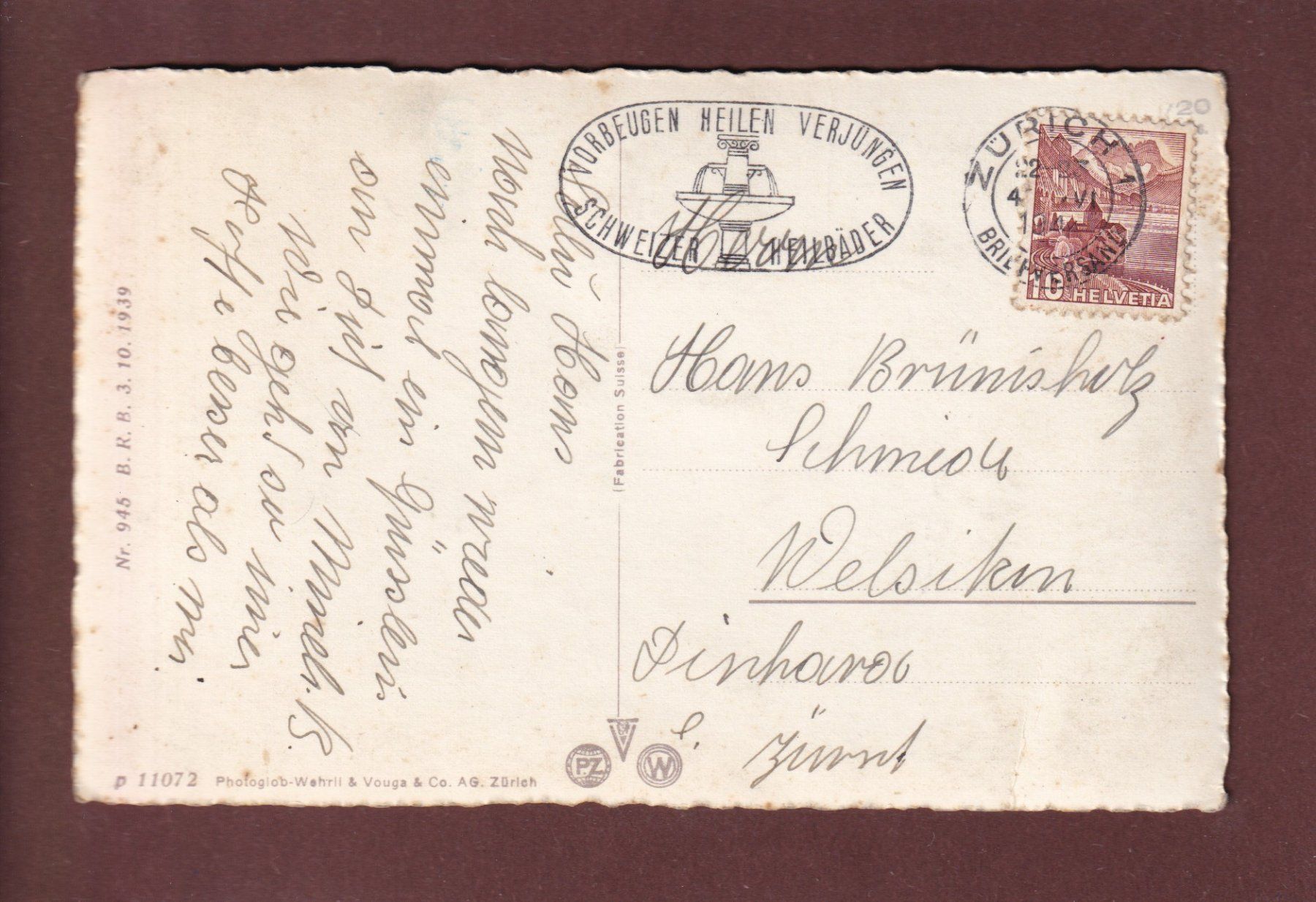 Cartoline postali: ZÜRICH - Teilansicht - 1942 – Usato da Pully venduto da nicecards 1
