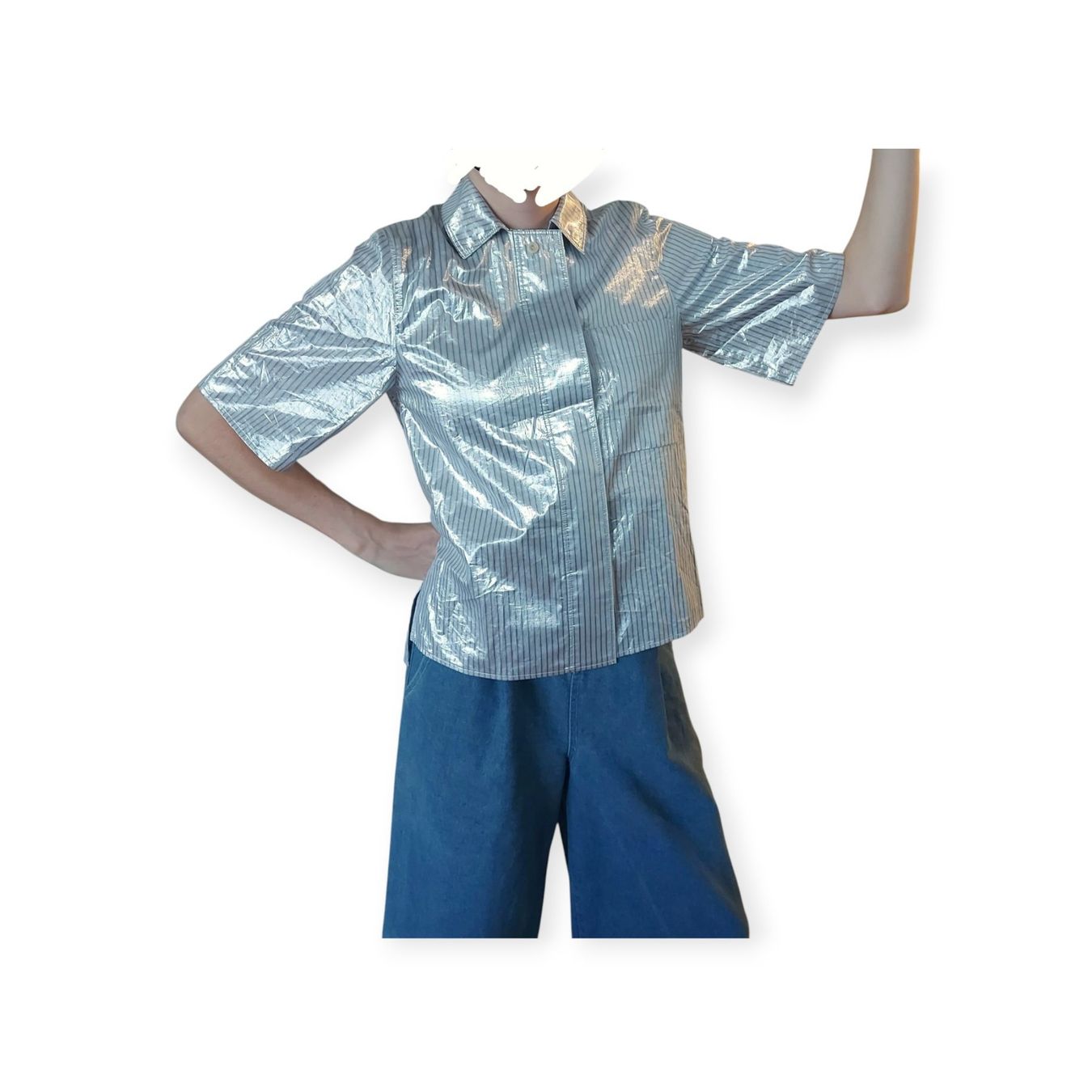 Cos Camicette: Bluse/Hemd metallic gestreift silber COS – Usato da Basel venduto da mar_y8px 1