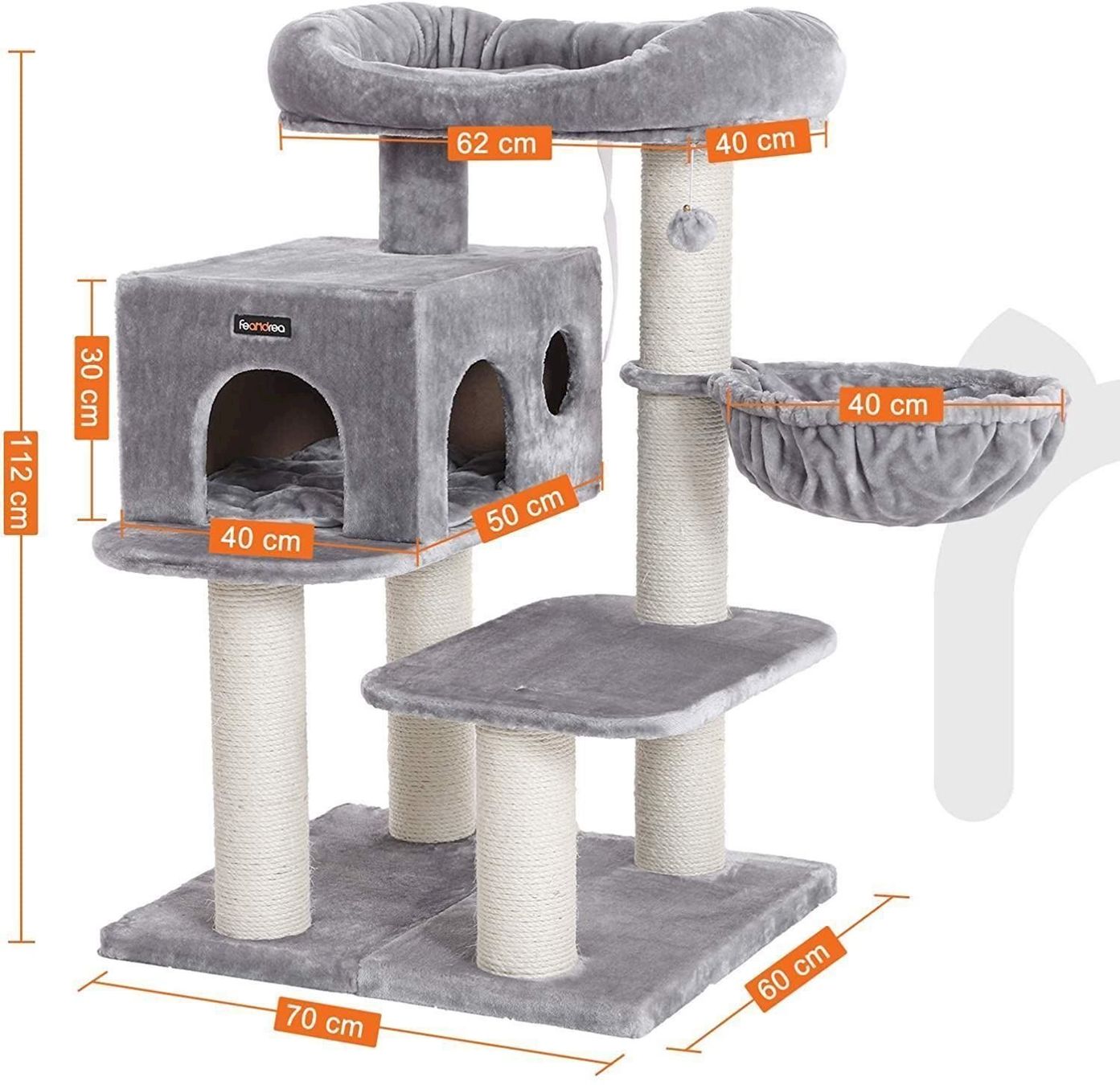 Katzenbaum - Kratzbaum: FEANDREA Kratzbaum XXL Hellgrau 112 cm – Neu und originalverpackt aus Bottighofen von zaap 3