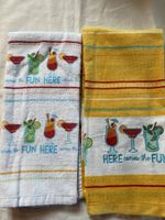 2x Summer Cocktail Kitchen Towels, Yellow & White, 2 pcs.