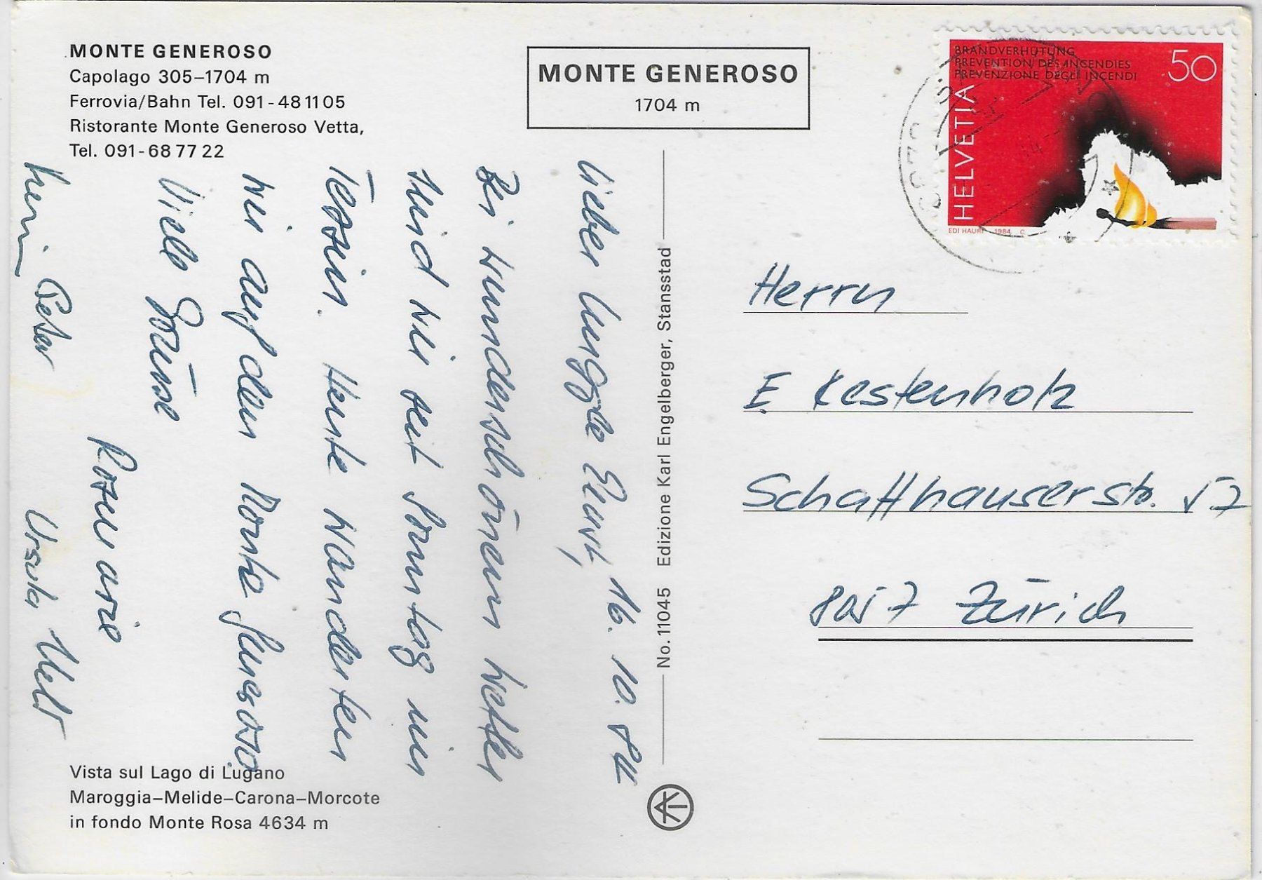 Cartoline postali: Monte Generoso - Ferrovia/Bahn – Usato da Ettingen venduto da Kartenplanet 1