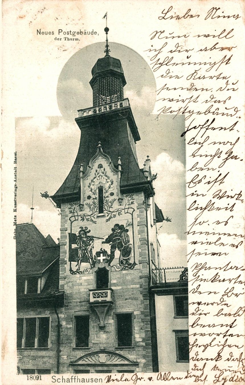 Cartoline postali: Schaffhausen. Neues Postgebäude in Thurm – Usato da Bronschhofen venduto da Astore