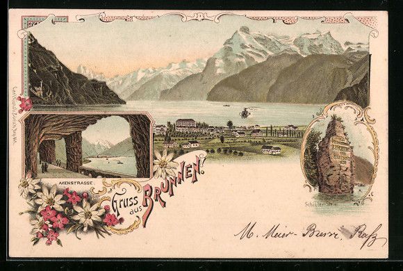 Ansichtskarten: Litho Brunnen, Teilansicht, Axenstrasse, – Gebraucht aus Berlin von bartko-reher