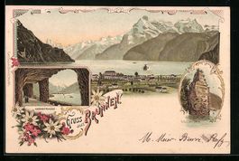 Litho Brunnen, Teilansicht, Axenstrasse,