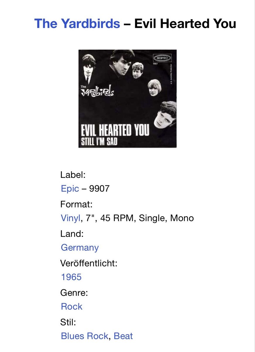 Vinyles: Yarbirds. 1965. Evil Hearted You – D'occasion à Faulensee par Mizuno06 3