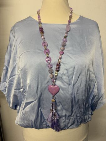 Damen Satin Ballon Bluse Tunika hell blau m l 